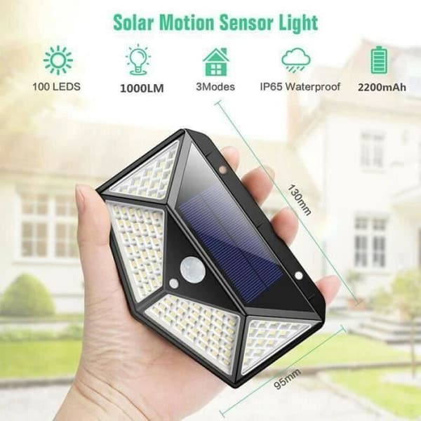 Solcellelampe Udendørs - 100 LED - Bevægelsessensor - Pakke med 2