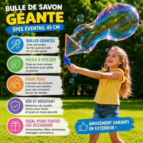 Sæt med 4 kæmpe boblestænger 45 cm – Ekstra stor vifte-endebeslag – Assorterede farver