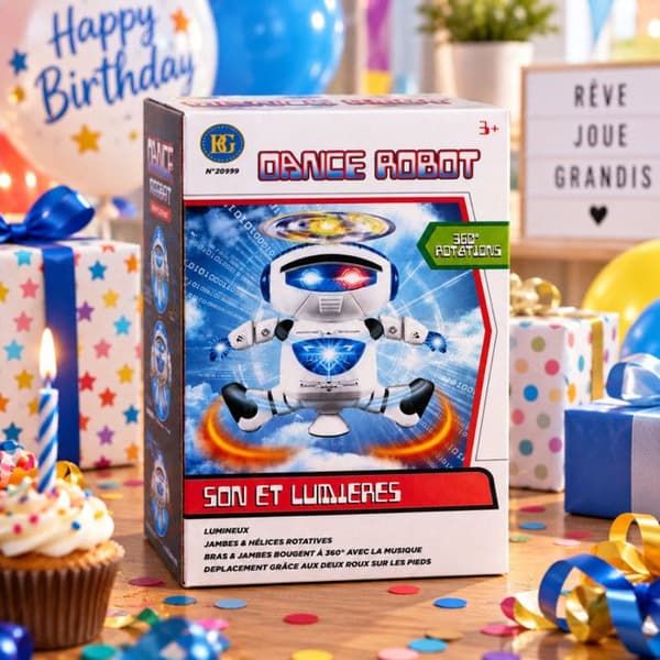 Robot Danser Lyd og Lys 20 cm – Musik, Rotationspropeller, Arme og Ben 360° Blå och vit