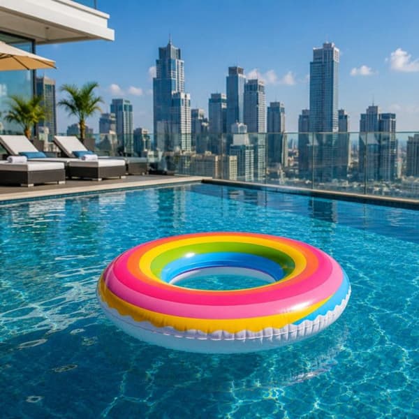 Rund Regnbue Badering 80 cm Oppustelig til Pool og Strand – Sjov Flydemad til Sommer, Ferier og Vandlege