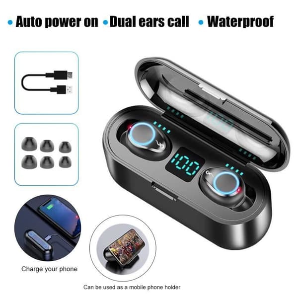 F9 Earphone BT5.0 Earbuds Double Ear Stereo Headset In Ear Headset Med Laddbox