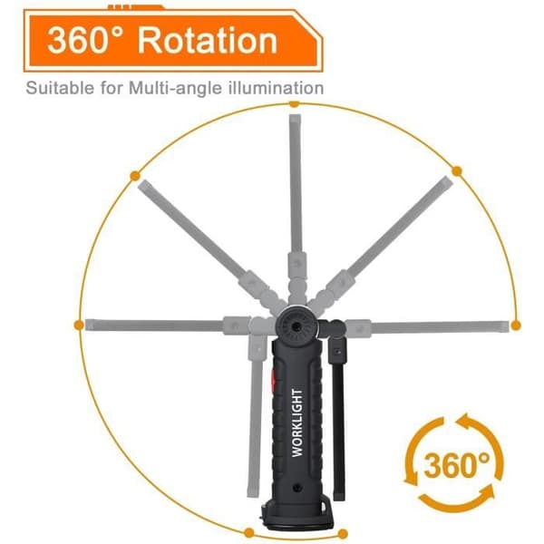 Arbejdslampe - Yizhet - Genopladelig COB lampe - 5 tilstande - Magnetisk base - Sort