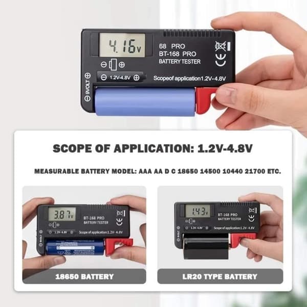 Digital batteritestare - Hög precision - LCD-skärm - Kompatibel AA, AAA, 9V, C, D -