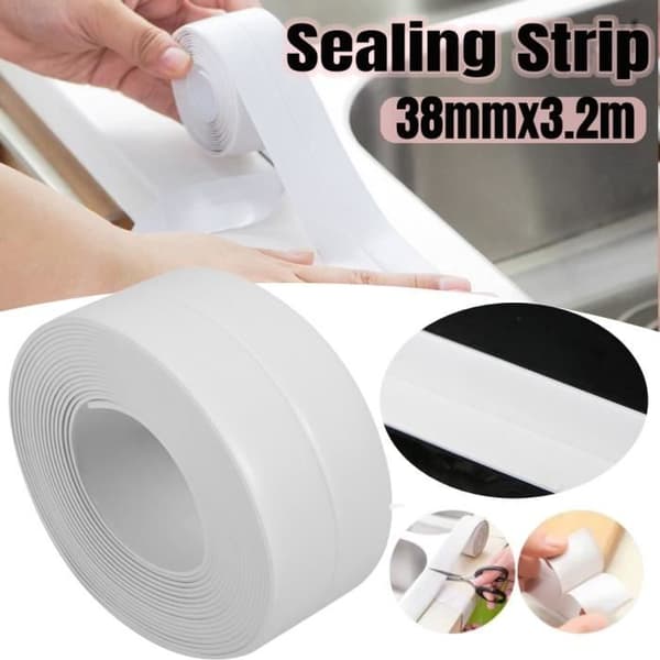 Tätbandsremsa - PVC - 38mm x 3,2m - Vattentät - Mögelresistent - Olje-resistent Vit