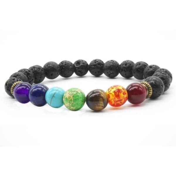 Armbånd i Lava Sten 7 Chakra Reiki Halvædelsten