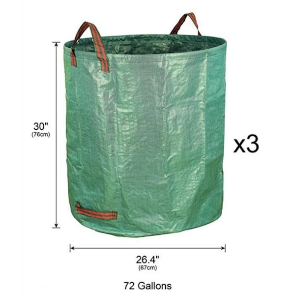Trädgårdsavfallspåse - 272L - Solid PE - 3 stycken - Grön Grön