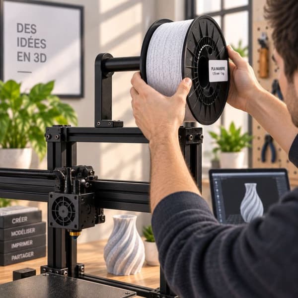 Filament PLA - OQONOS - Marmor 1,75 mm 1 kg - 1,75 mm - Grå marmor - 190-230°C
