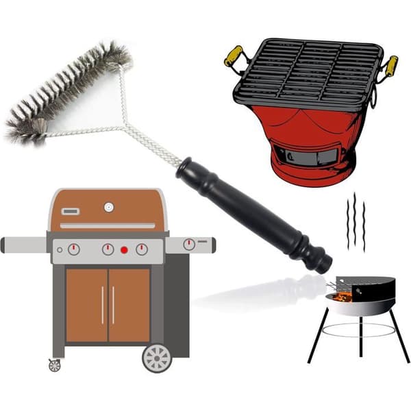 Grillbørste - Butik - Rustfrit stål - 30 cm - Rengøring 3 sider