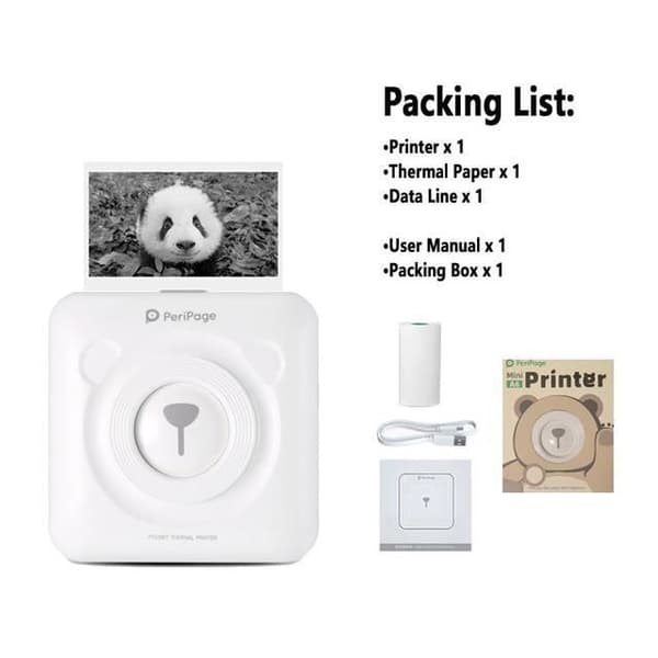 Skrivare - Péripage - A6 - Bluetooth termisk - Mini fickskrivare - Vit färg