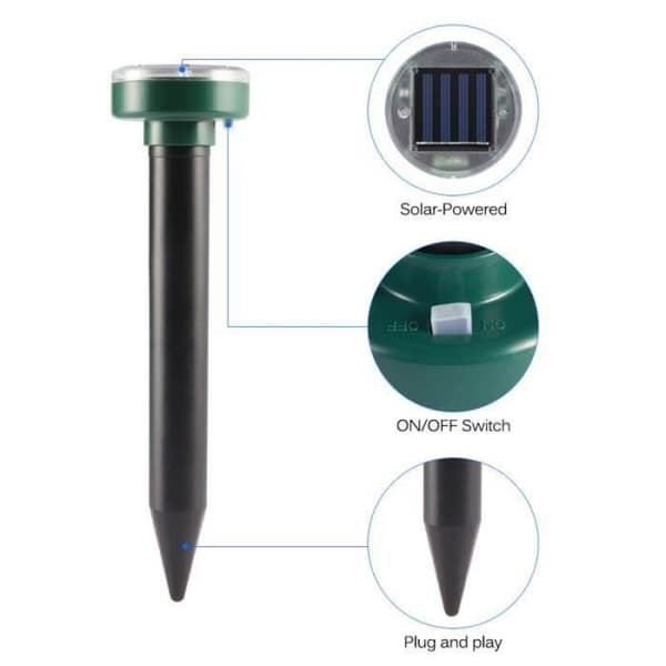 4st Solar Mole Repellents Ultraljud Pest Repeller för utomhus Inga mullvadar, inget sorkgift