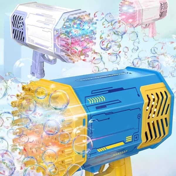 Bubbelpistol - 69 hål - Uppladdningsbart litiumbatteri - 2 lösningar ingår - Ljus effekter