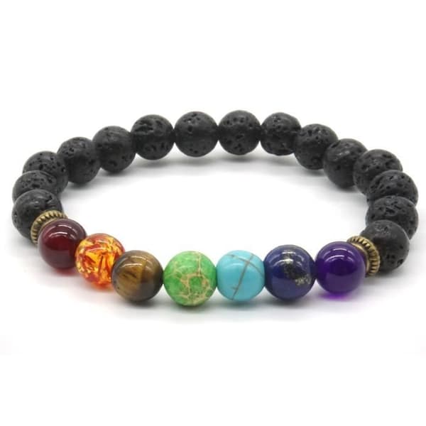 Armband - 7 Chakra Reiki - halvädelstenar 8x5 mm - elastiska pärlor - 17,7 cm