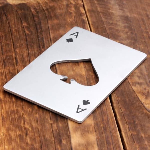 Flaskeåbner - Rustfrit Stål - Pokerkort Form - 8.5x5.4cm - Moderne Design - 1 stk.