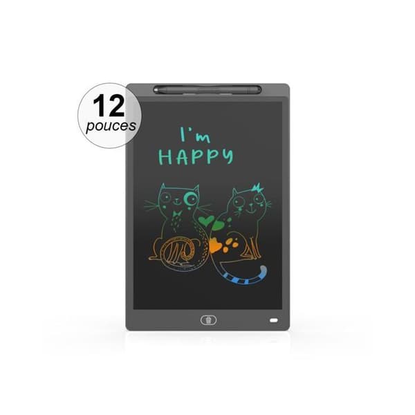 LCD Grafiktablet - ZEAICOS - 12 tommer - Farveskærm 8 nuancer - Ergonomisk stylus - Sort Svart