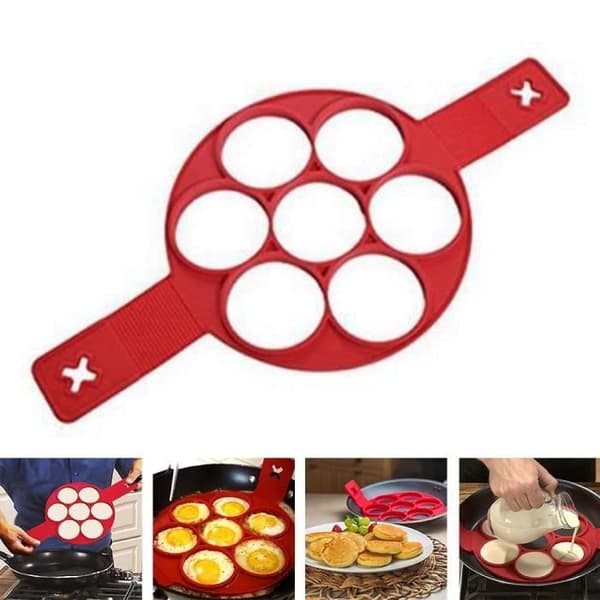 Non Stick Flippin Fantastic Nonstick Pancake Maker Äggmaskin Köksring Red Hot 4 Grid (2hjärta - 2blomma)