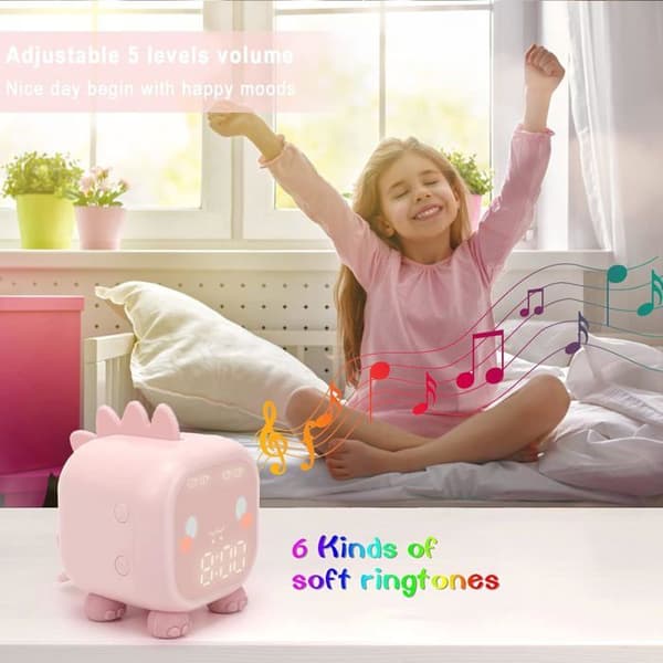 ®RisingFF Digital vækkeur med rosa dinosaur mønster til børn, med natlys