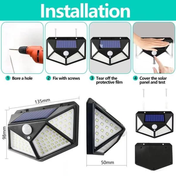 Utomhussollampa - WEEYIN - 100 LED - Rörelsesensor - IP65 Vattentät