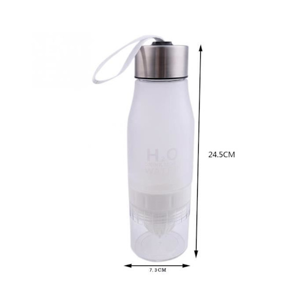 Vattenflaska - H2O - 650ml - Bärbar - Infuser - Vit Vit