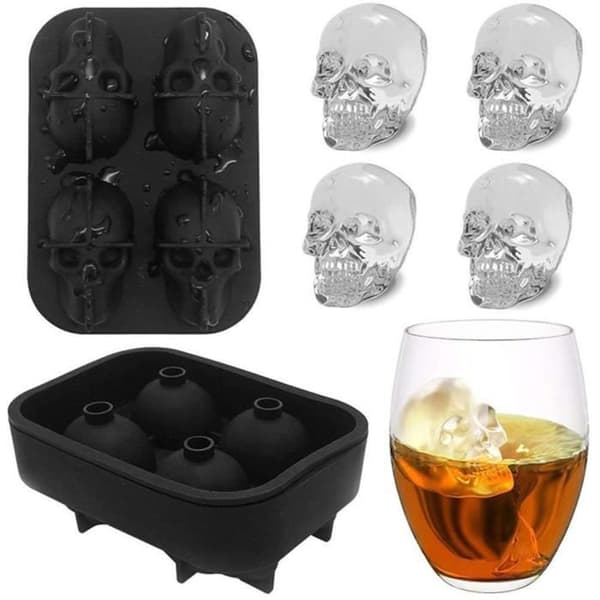 Silicone Isterningebakke - 3D Dødningehoved Isterningebakke med Låg (2 Stk) Isterninger til Whisky, Øl, Isterninger