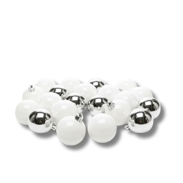 Julkulor - SIROCO - Paket med 24 - Okrossbart plast - 60 mm - Vit och Silver Vit, Silver