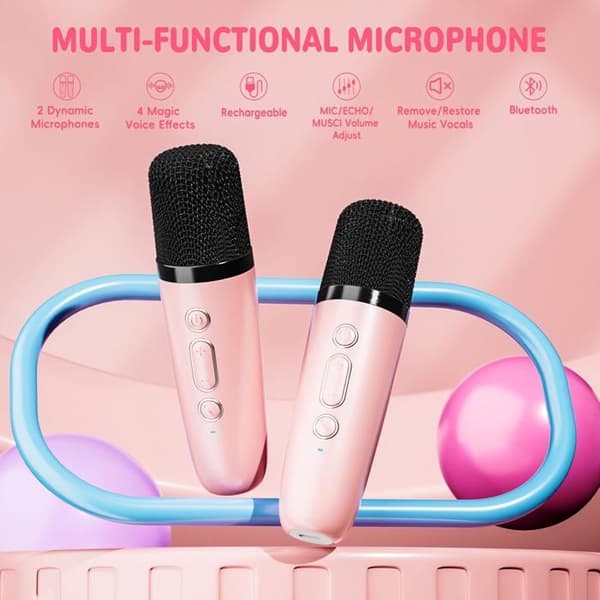 Micro Karaoke - YNKKVRE - Barn - 2 Mikrofoner - Rosa - 4-12 År Ros