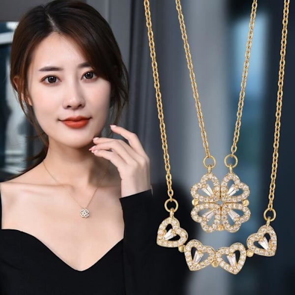 Collier - ANDERLEDES - Firekløver - Rustfrit Stål - Guld - 42+6 cm gyllene