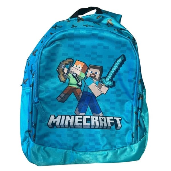 Minecraft Rygsæk Børn - 38cm - 2 Rum - Vandafvisende Polyester - Optimal Komfort Turkos