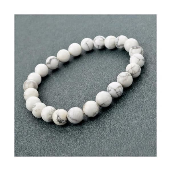 Armbånd - Lithoterapi - Naturlig Howlite - Elastisk - Forankring - Afslapning Svart vit