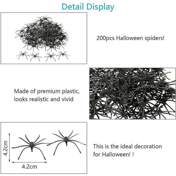 200 stk. Halloween Små Edderkopper Plast Edderkopper Halloween Sorte Plast Edderkopper DEKORATIVT OBJEKT