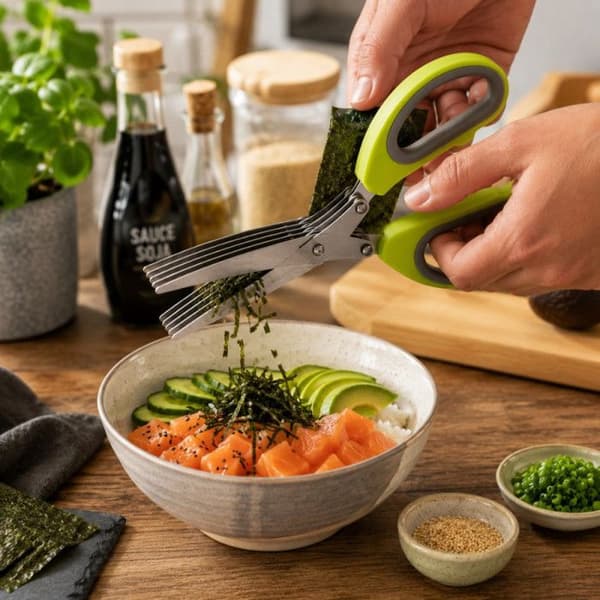 Køkken Saks til Urter 5 Blade 19 cm i Rustfrit Stål – Klipper, Hakker og Snitter med Ergonomisk Håndtag