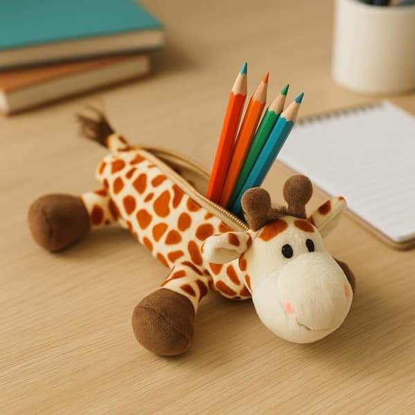 Plyssetui - Giraffe - 25 cm - Blødhed - Lynlås - Ideel til Børn beige, brun
