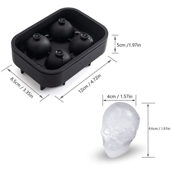 Silicone Isterningebakke - 3D Dødningehoved Isterningebakke med Låg (2 Stk) Isterninger til Whisky, Øl, Isterninger
