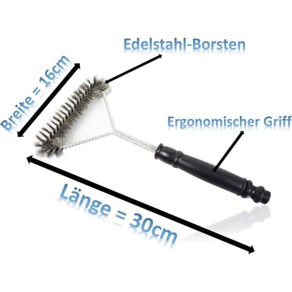 Grilliharja - Kauppa - Ruostumattomat harjakset - 30 cm - Puhdistus 3 puolelta