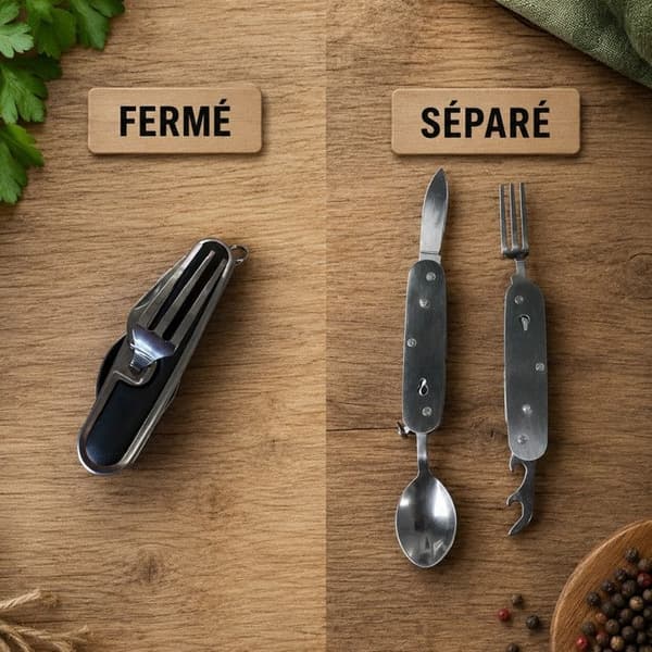 Folding multifunktionel kniv - BBQ PARTY - 4 i 1 9 cm - Rustfrit stål - Kompakt - Sort svart