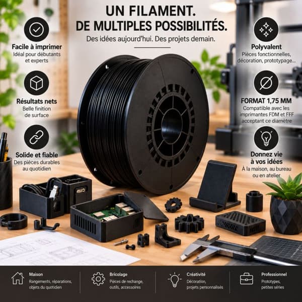 Filament PLA - OQONOS - 1 kg - Sort - 1,75 mm - 190-230°C