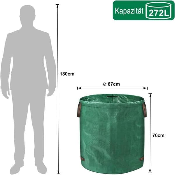 Trädgårdssäck - Set med 3 272 L - Fällbara - Vattentäta - Återanvändbara