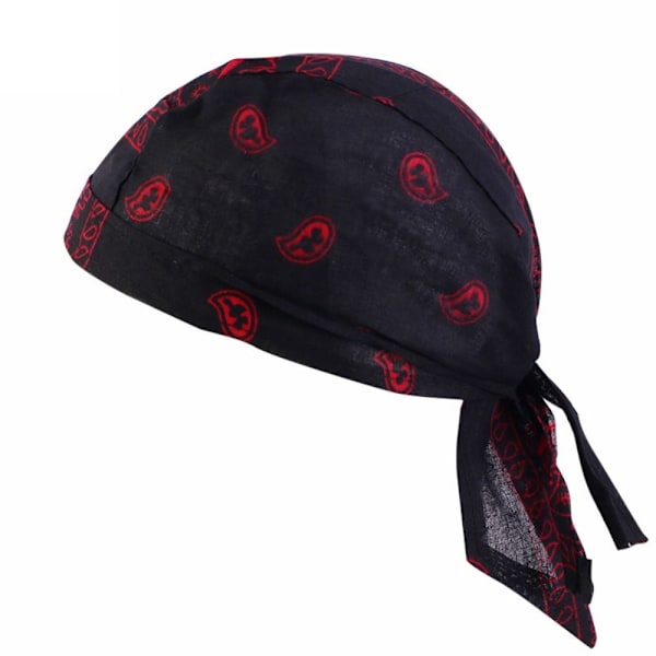 Piratbomullsmössor för män och kvinnor, justerbara muslimska huvuddukar, snabbtorkande, elastiska, utomhussporter, håravfallshattar Black and Red Combination No,