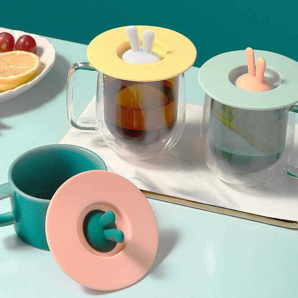 Silikonkopplock, kaninmugg dammskydd, värmebeständigt, återanvändbart kaffe- och tekopp tätningslock (3 set kaniner) - blå No, No,