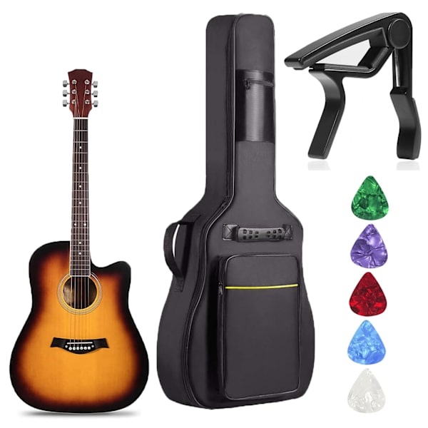 Elastisk akustisk gitarrväska i två toner med gitarrkudde, gitarrlock, 5 gitarrer black No,