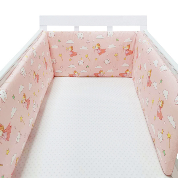 Nordic Star spjälsäng, tjock stötfångare, blixtlåsförsedd design, endelssäng, skyddspad för spjälsäng, 200x30 cm kudde Pink grid No,