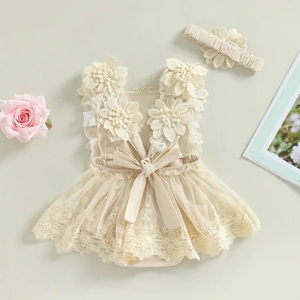 Bohemisk flicka spets jumpsuit, prinsessa jumpsuit newborn No,