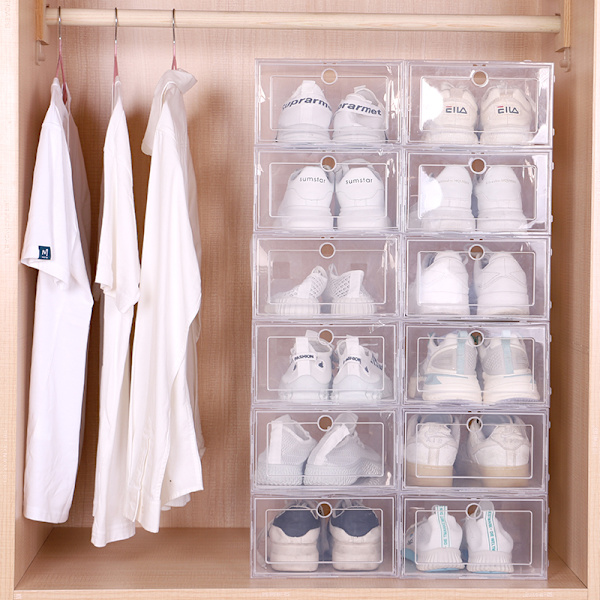 6-pack hopfällbara transparenta tjocka plastskoställningslådor 6 pieces 31x1.5 centimeters