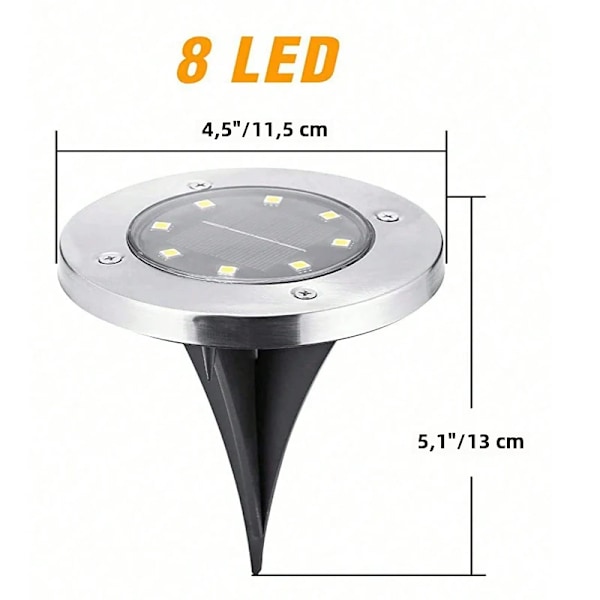 Utomhus solcellslampor för trädgård, vattentät trottoarlampa, ljus landskapsbelysning för gräsmattor, gårdar, vägar och gårdstrappor, 8LED Black Warm Ligh1PC No,