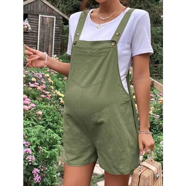 Kvinnors knälånga gravidkläder, sommarmode, enfärgad, gravidkläder, bomullskläder green XL Company