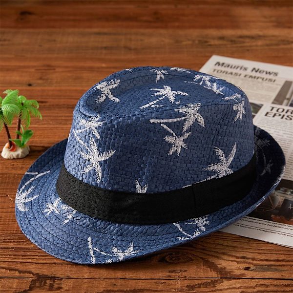 Barnhatt i halm med kokosnötsmönster, andningsbar Panama hatt med bred brätte, rese-UV-skydd, solhatt, sommar Coffee 54 centimeters