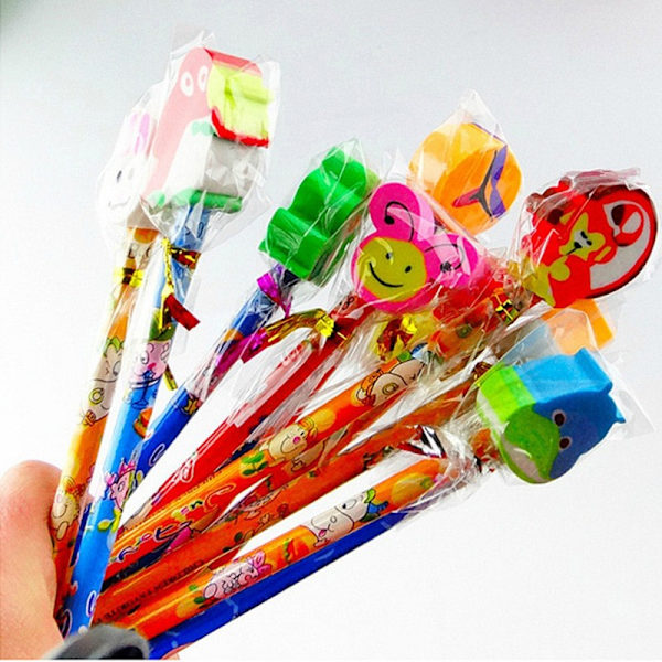 Barn tecknad suddgum penna, 20 stycken 19cm, födelsedagsfest, skolstart, barn gåva, dagis skolbelöningspaket 20 pieces No,