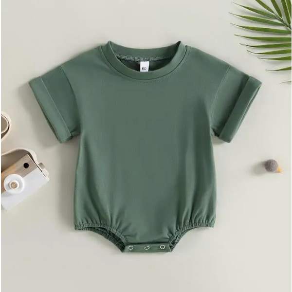 Baby kortärmad Bailey, stor T-shirt, jumpsuit, sommaroutfit Green military 3 meters