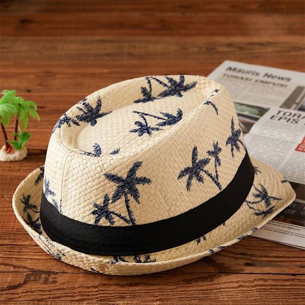 Barnhatt i halm med kokosnötsmönster, andningsbar Panama hatt med bred brätte, rese-UV-skydd, solhatt, sommar white 54 centimeters