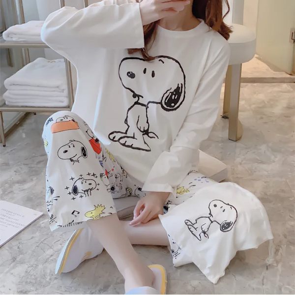 Minio Kawaii - Dam bomullspyjamas set med tecknad Snoopy väska, vår 1862 XXL Company