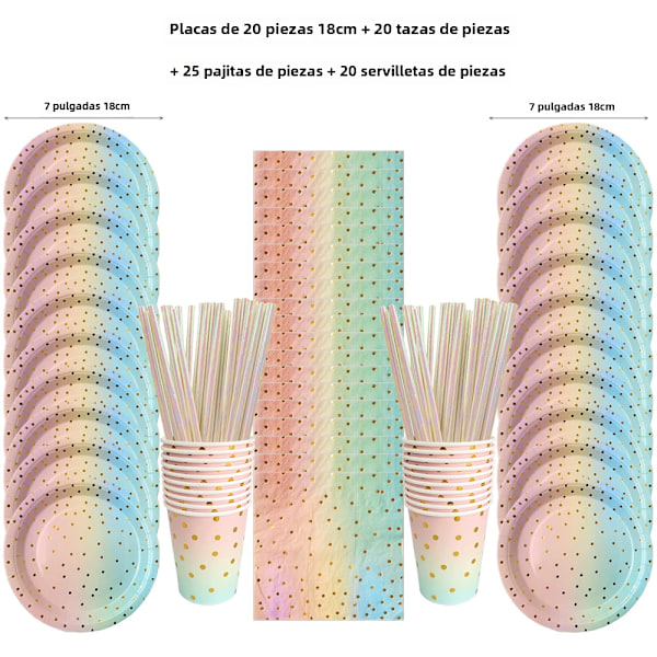 Att bära dina regnbågsfesttallrikar, koppar och gyllene stickade servetter är ett idealiskt val för mödrar 10 pieces of 18cm board 1 No,
